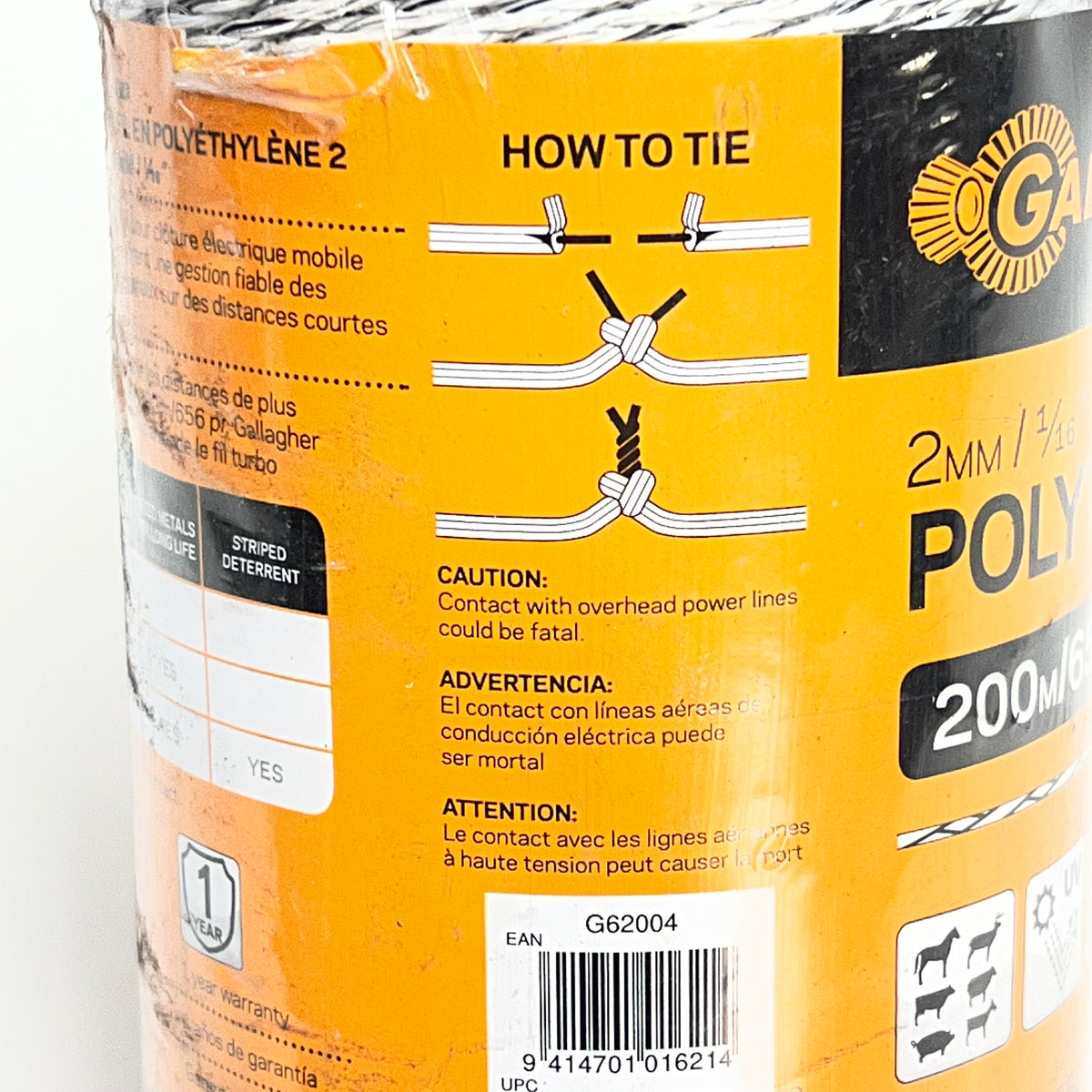GALLAGHER (2 PACK) Polywire For Animal & Virtual Fencing 2MM / 1/16" White