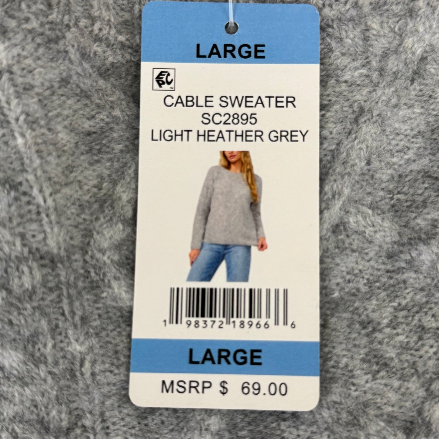 VINCE CAMUTO Cable Knit Sweater Women's Sz-L Light Heather Grey SC2895