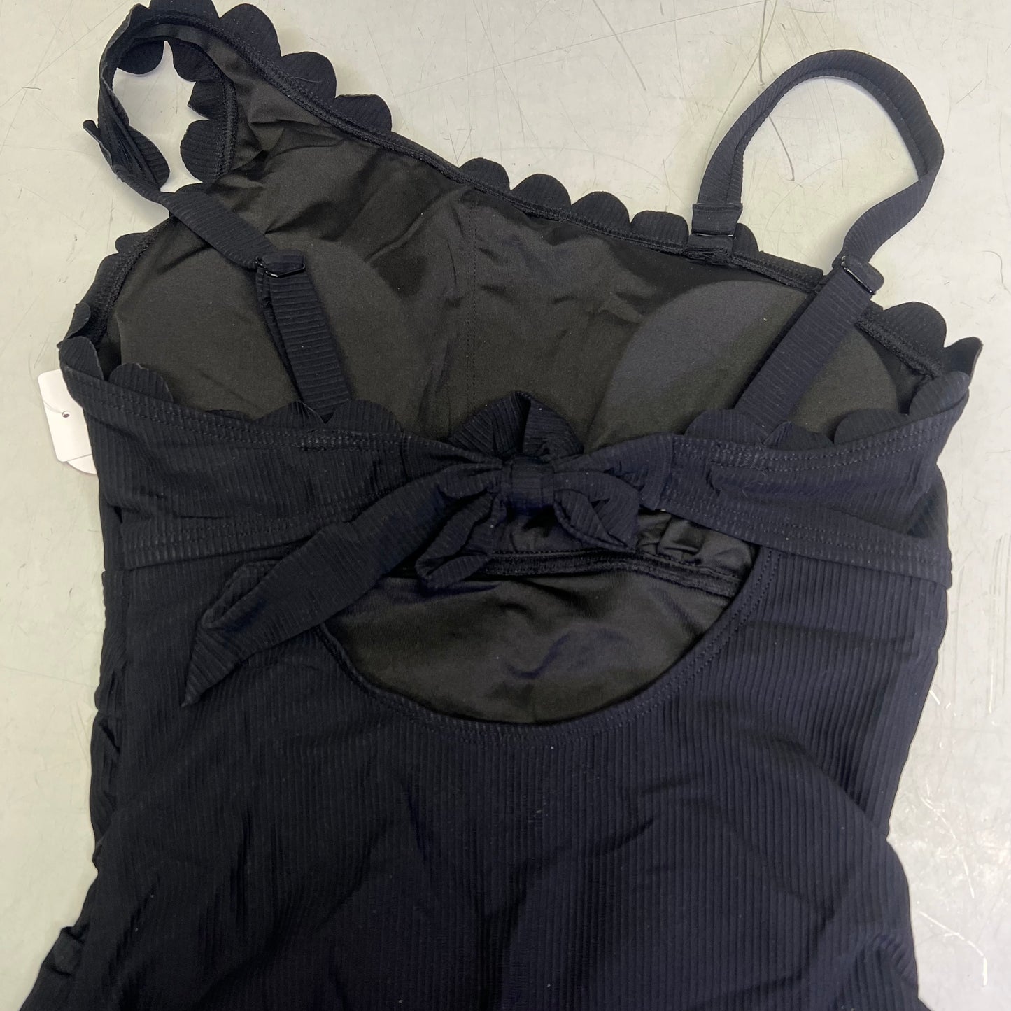 CHARMO Asymmetrical Retro Ribbed Moderate Cut One Piece Swimwear Wmn Sz XL Black