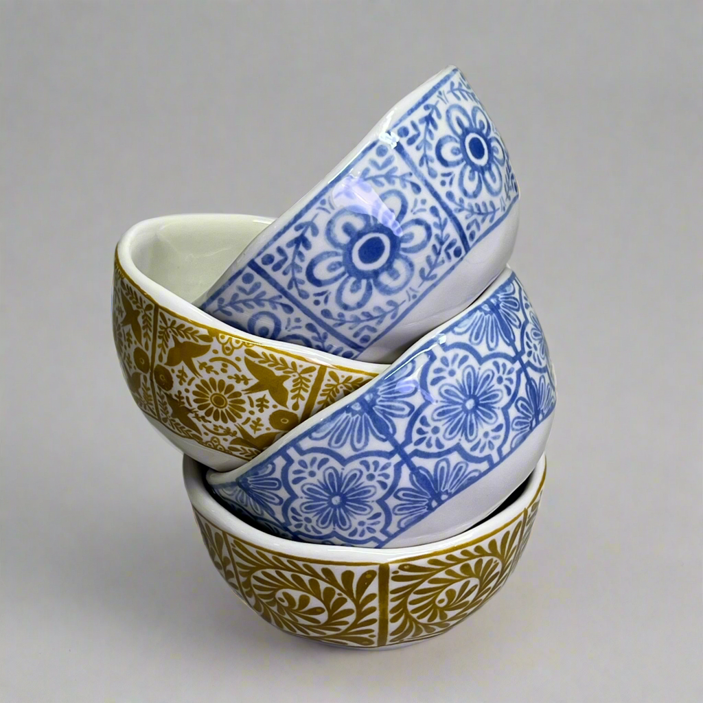 CREATIVE CO-OP (4 PACK) Stoneware Bowl W/ Tile Pattern 4 Styles 4"x2" DG0496A