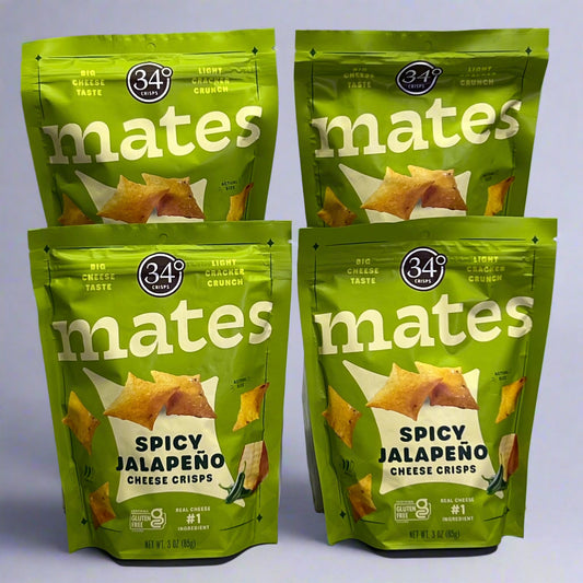 34 DEGREES (4 PACK) Mates Spicy Jalapeño Cheese Crisps 3 oz BB 03/26
