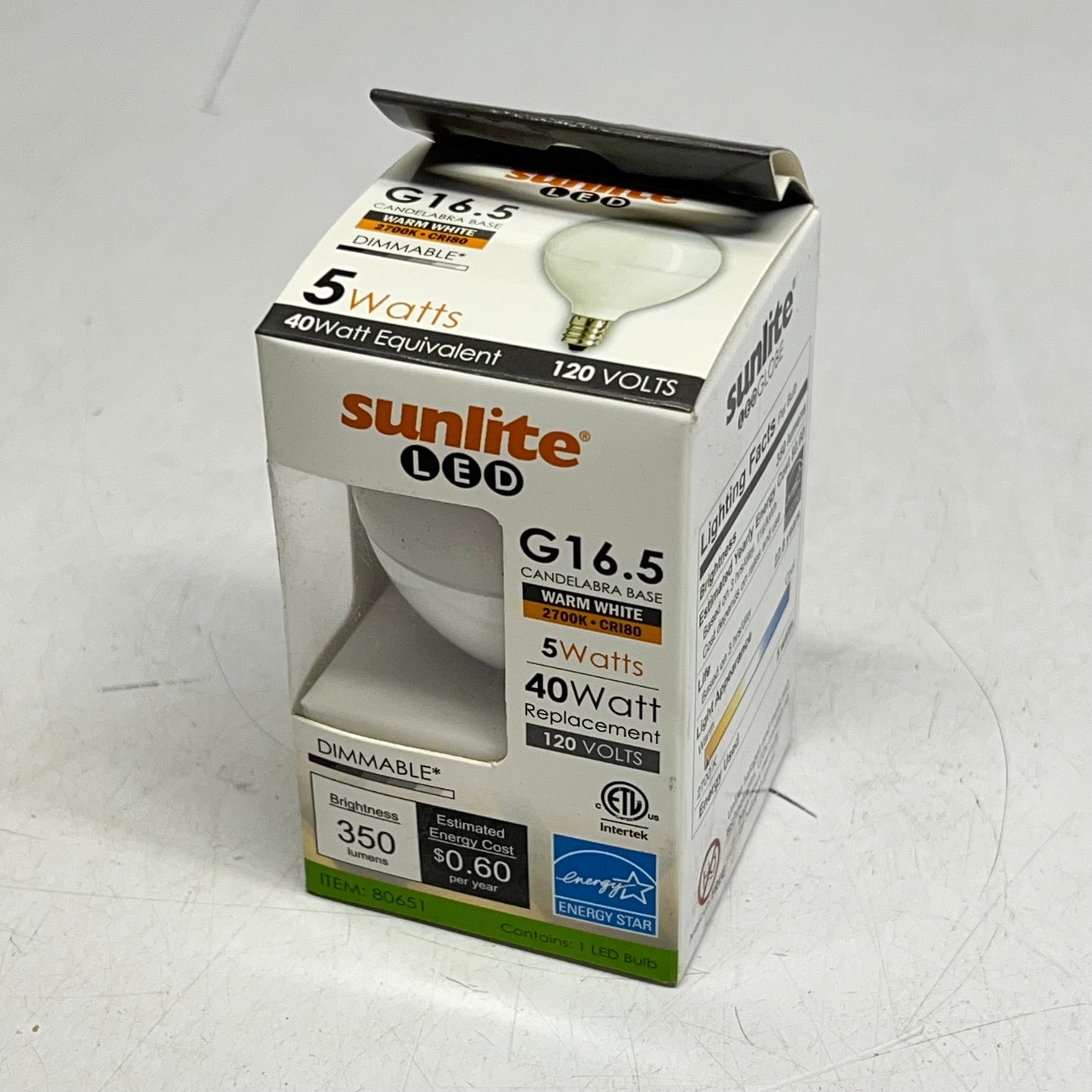 SUNLITE (4 PACK) Dimmable Led Candelabra Base G16.5 E12 Warm White 80651