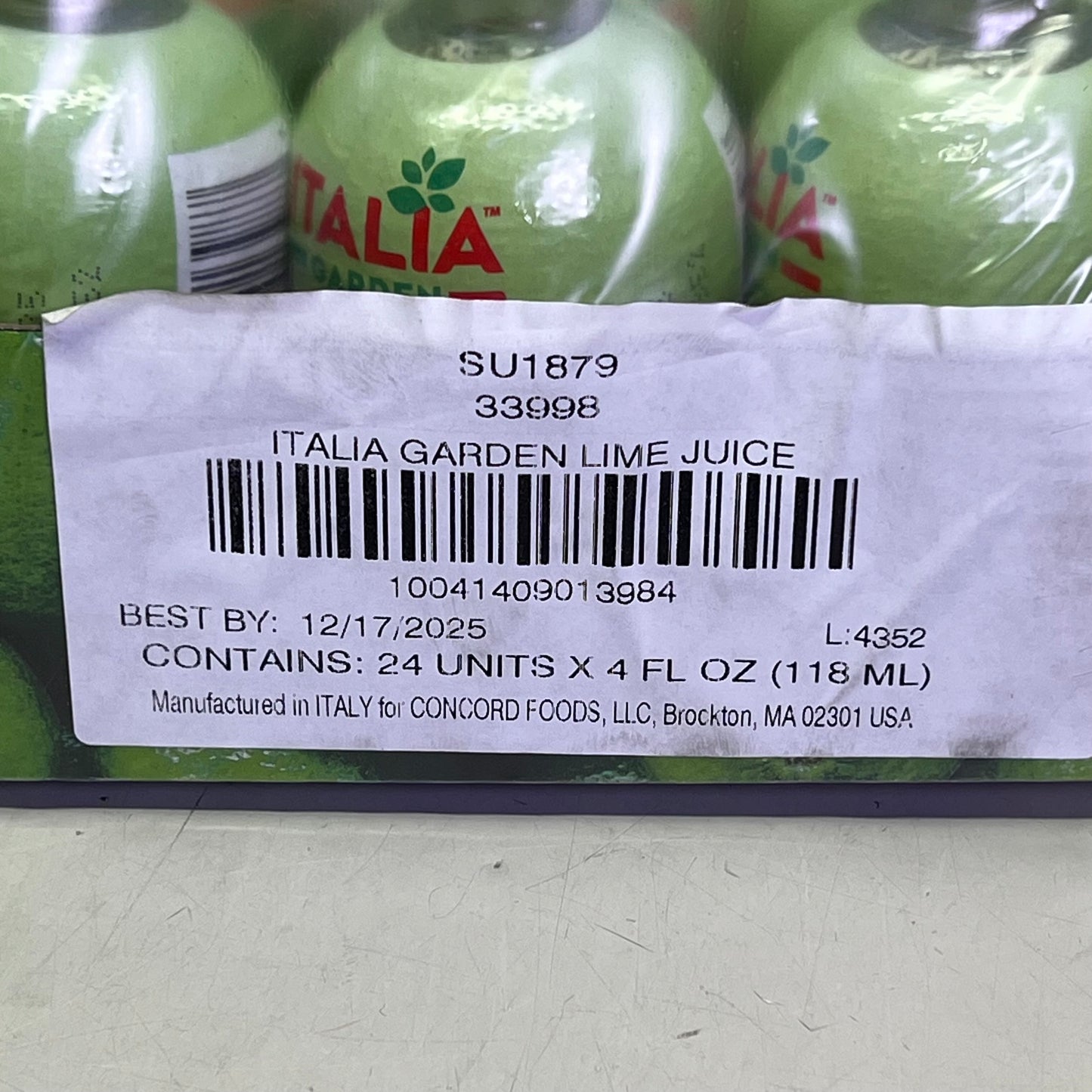 ITALIA (24 PACK) Garden Lime Juice From Concentrate 4 Fl Oz 24 Servings BB 12/25