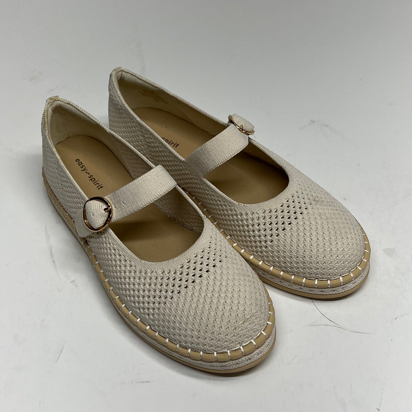 EASY SPIRIT Francene Knit Mary Jane Espadrille Flats Womens Sz 8.5M Ivory (As-Is)