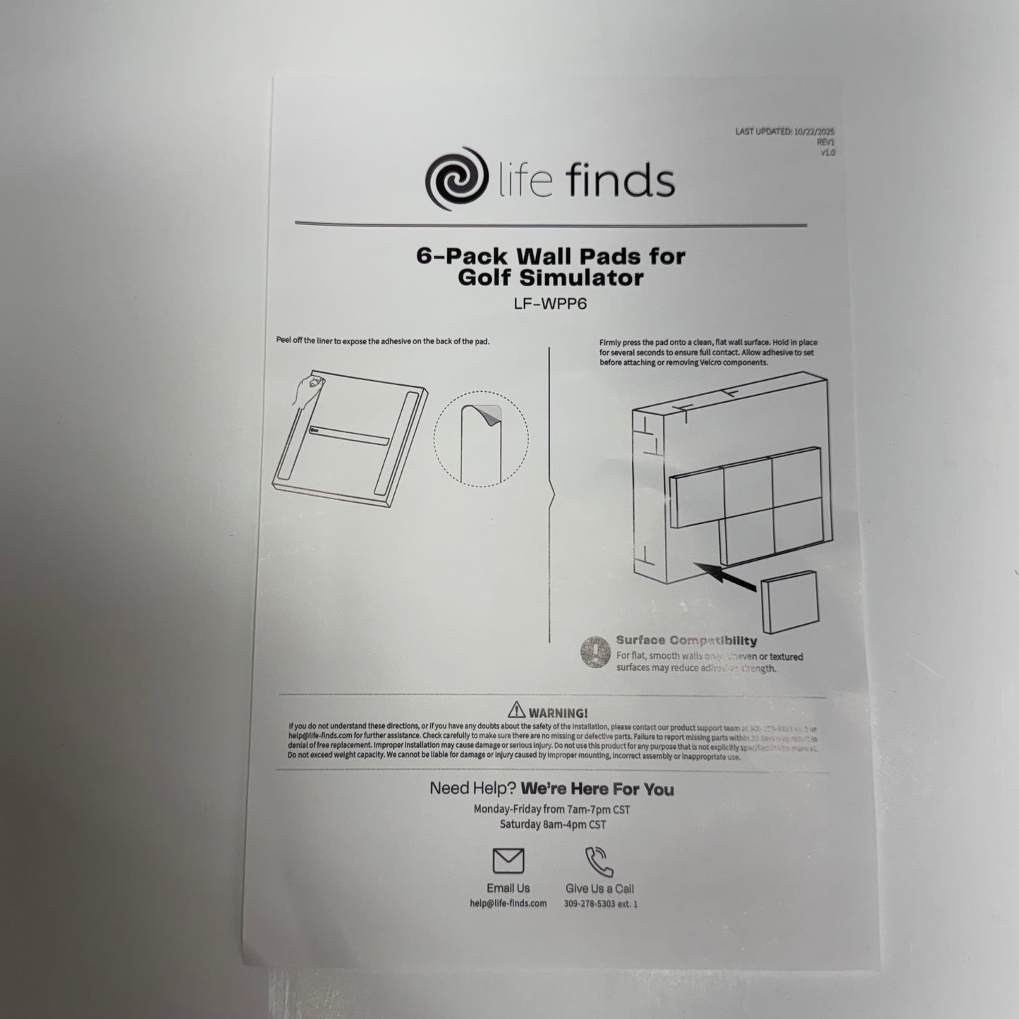 LIFE FIND (6 PACK) Wall Pads for Golf Simulator Sz 19"L x 19"W x 3"H, LF-WPP6