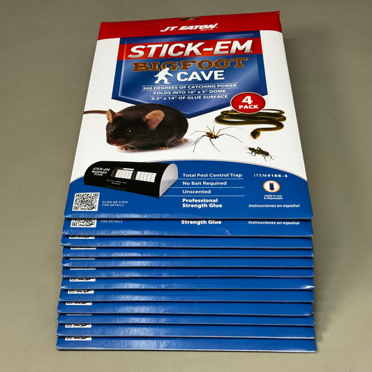 JT EATON (12 PK) Stick-em Bigfoot Cave XL Glue Trap 4-Pack #188-4