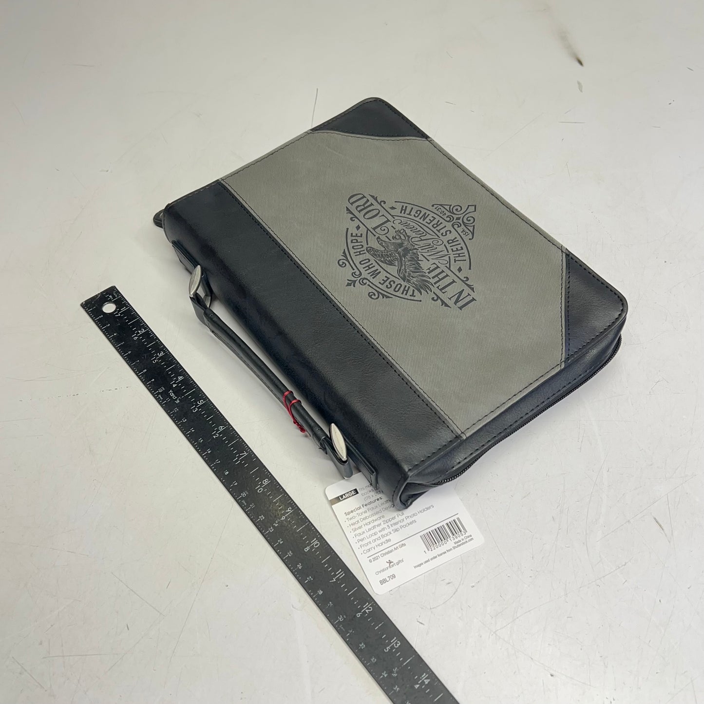 CHRISTIAN ART GIFTS Two-tone Faux Leather Case Bible Cover 7"x10' Grey/Black