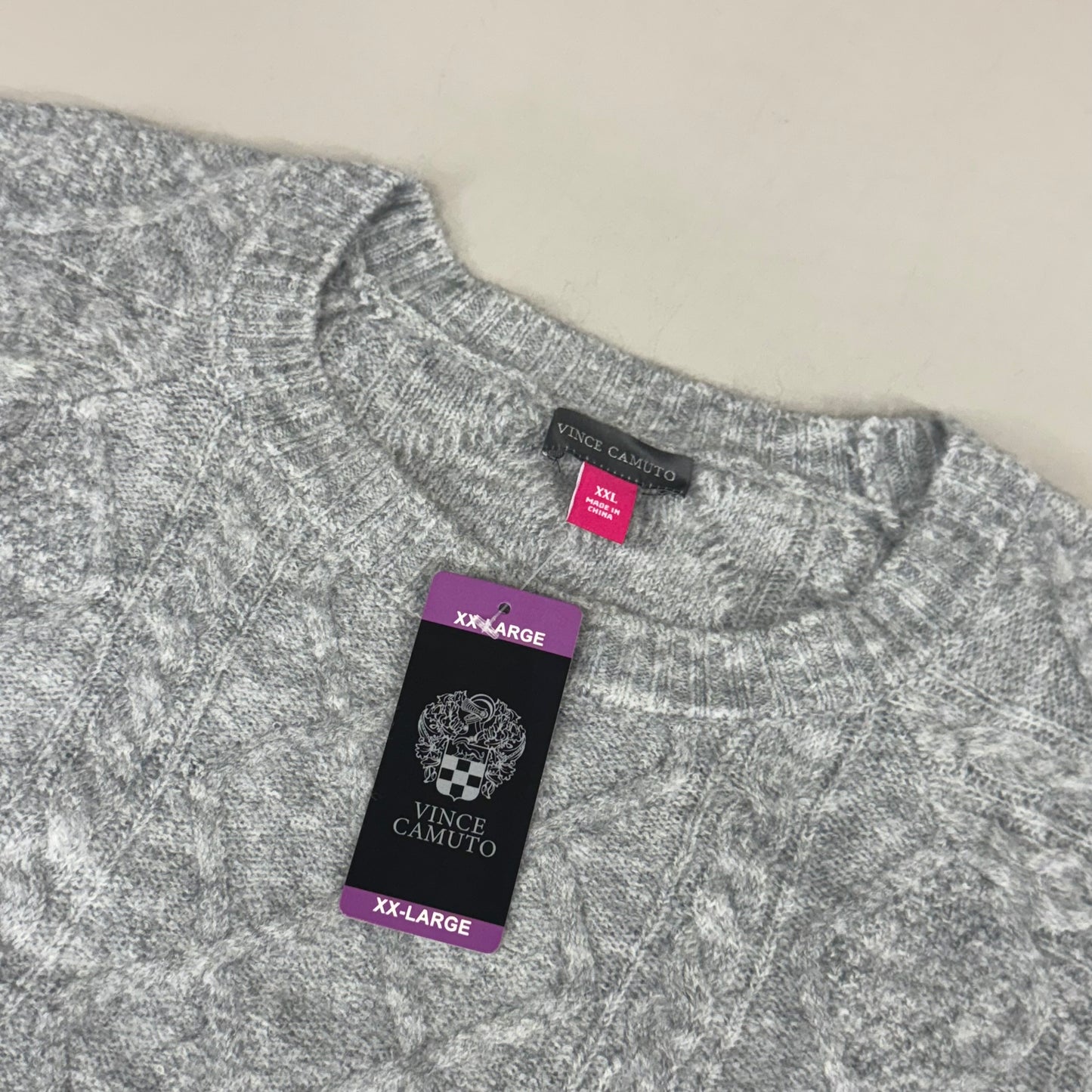 VINCE CAMUTO Cable Knit Sweater Women's Sz-XXL Light Heather Grey SC2895