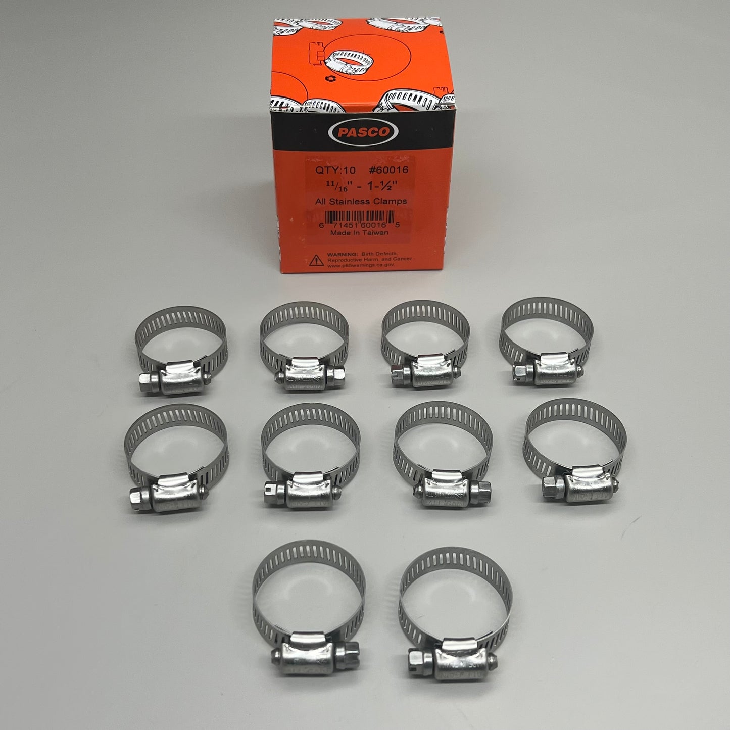 PASCO (2 PACK) All Stainless Steel Hose Band Clamps 11/16"-1-1/2" 10pk 60016