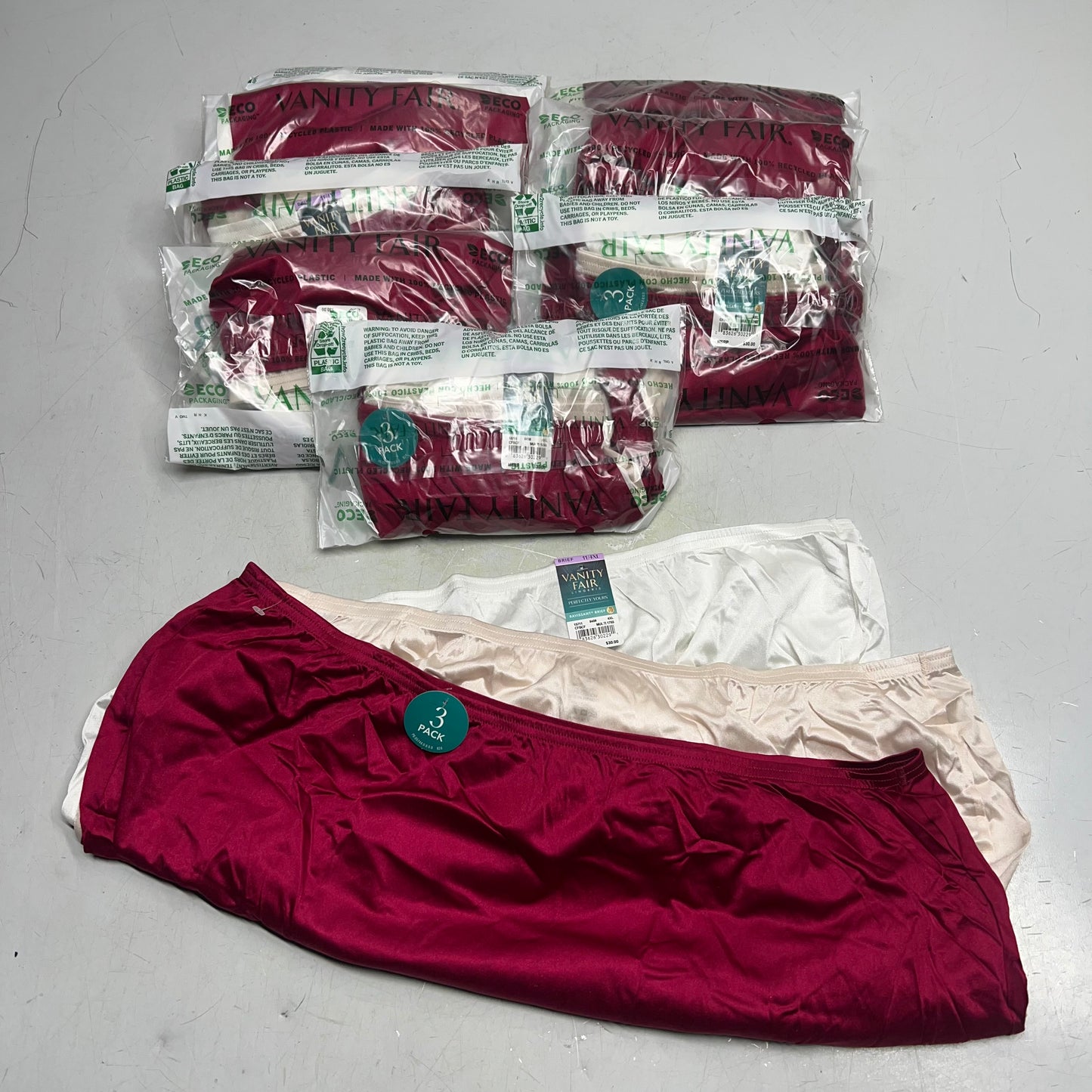 ZA@ VANITY FAIR Lot of Lingerie Perfectly Yours Ravissant Brief Women's Sz 4XL Cherry/Crème/White 15711