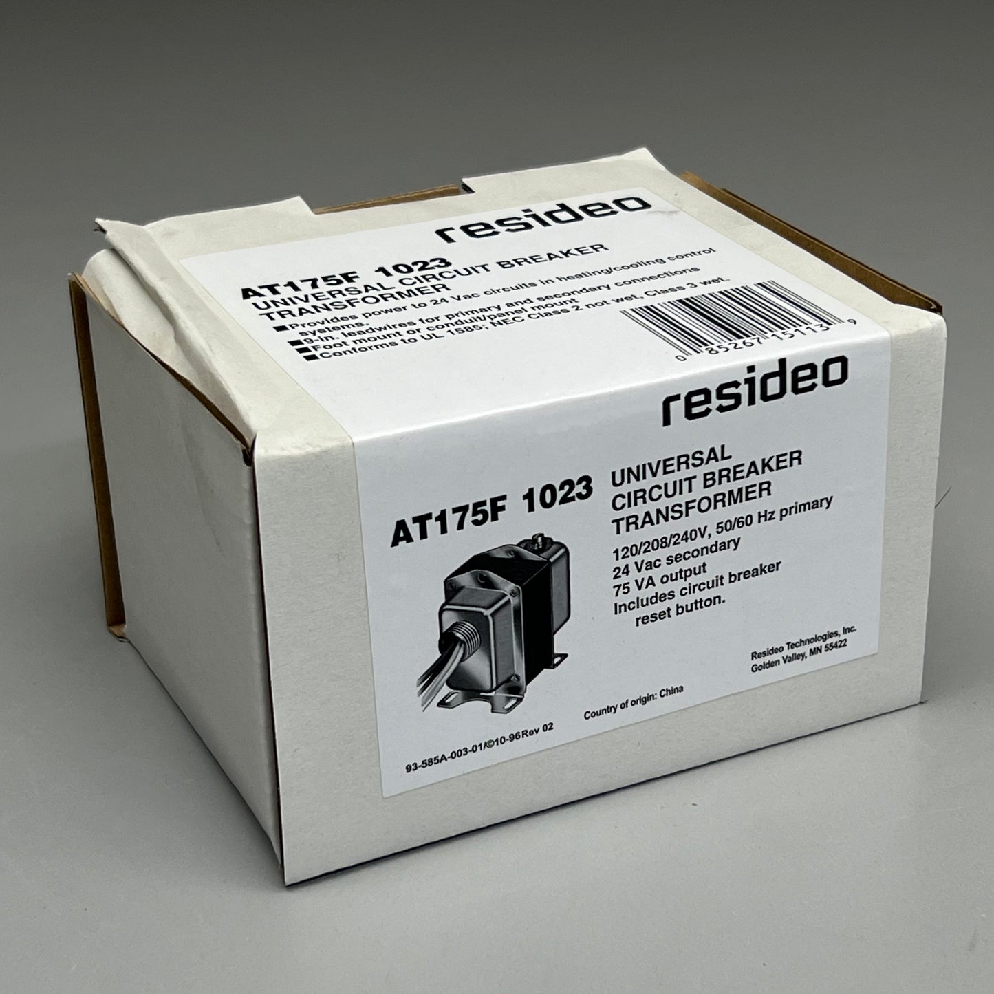 RESIDEO Universal Breaker Transformers Plate or Panel Mounted 120/208/240 Vac 9 in. AT15OF