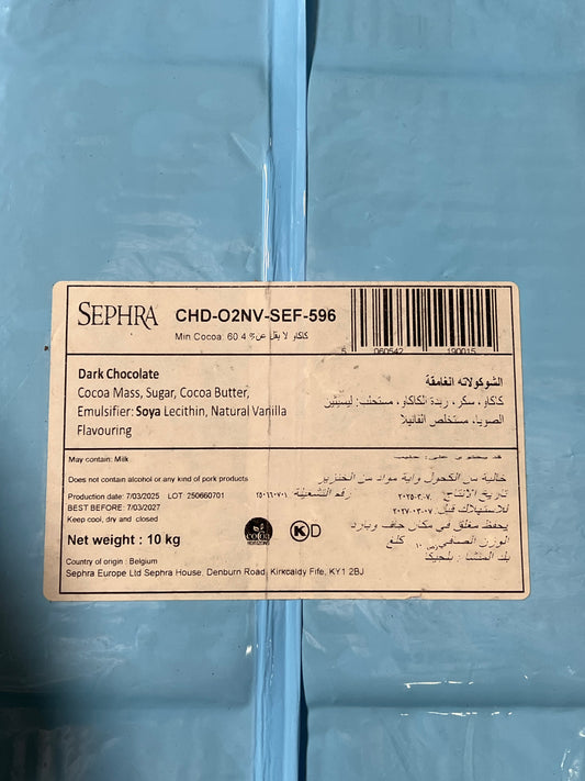 CALLEBUT Sephra 60.4% Dark Chocolate Cocoa Solids Kosher Dairy 22LB BB 07/27