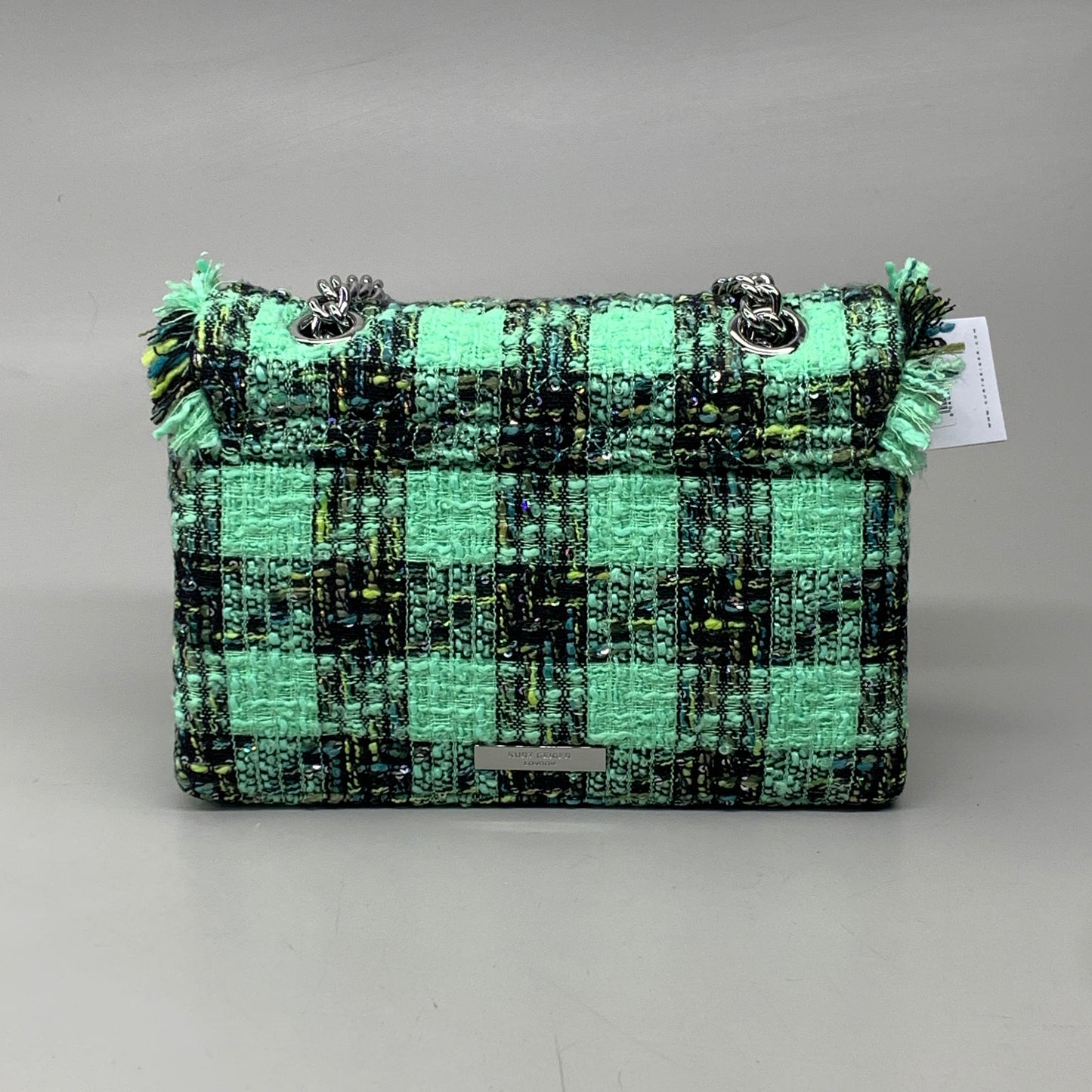 KURT GEIGER Tweed Kensington Fabric Day Bag 10.5" x 8.5" Pale Green 3614573609 New