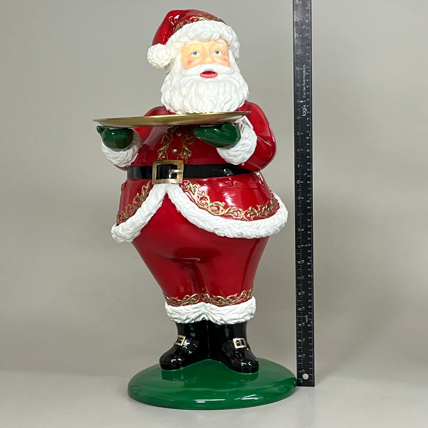 RAZ IMPORT Resin & Iron Santa Butler w/ Plate Food Safe Gold/Red 24.25" 4457707