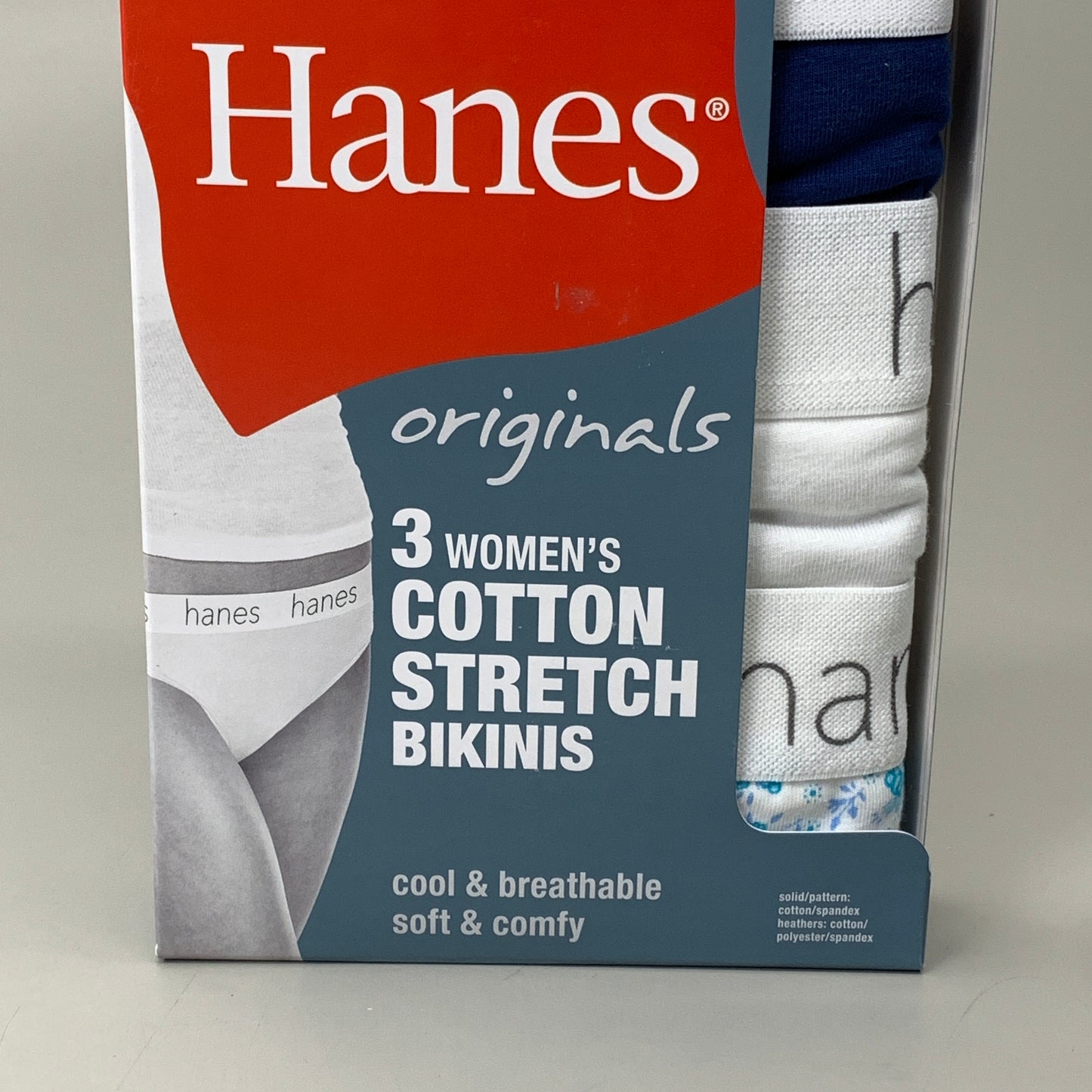 HANES 3 PACK!! Originals Women's Breathable Cotton Bikinis Underwear Sz 7/L Navy/White/Floral 45UOBK