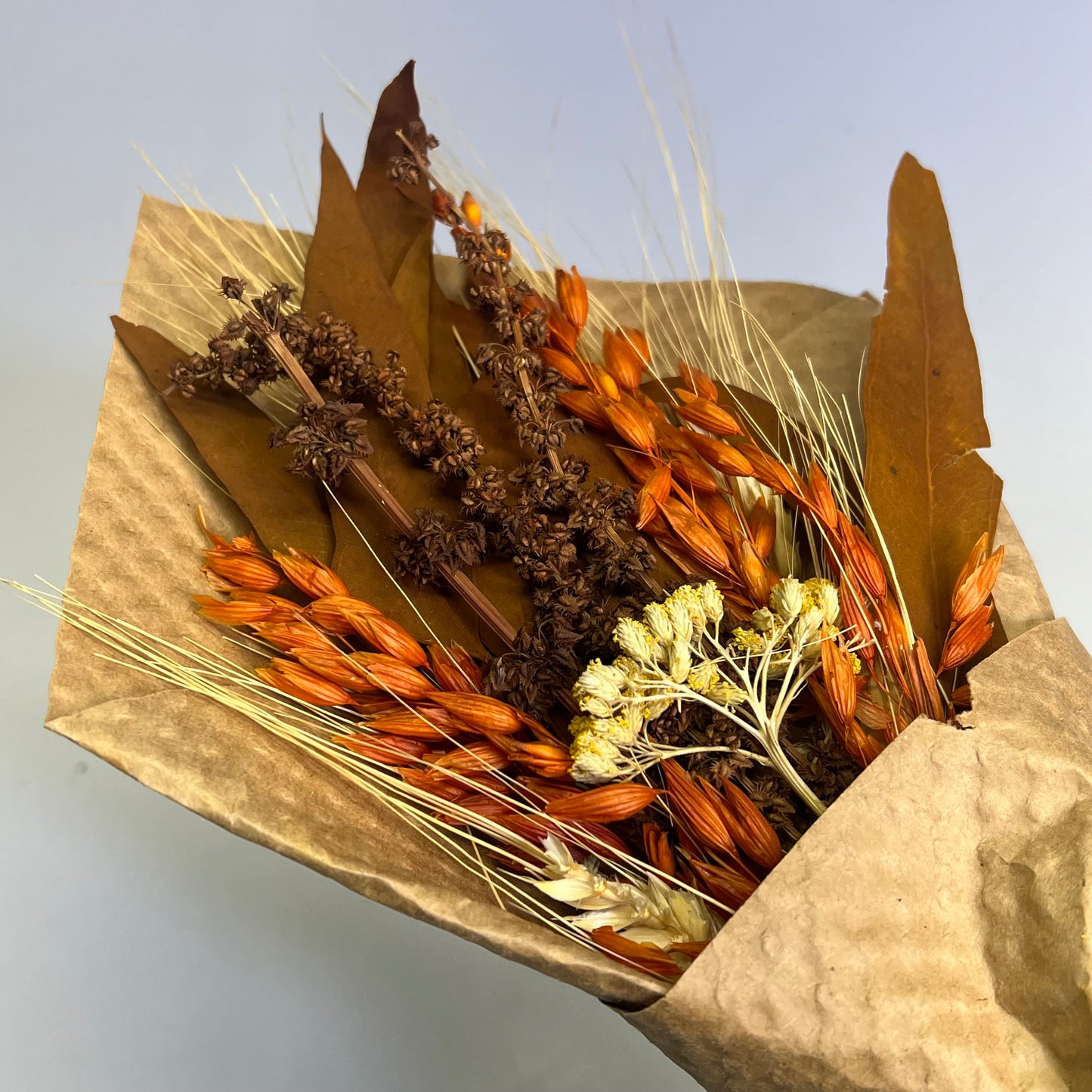 ZA@ ANDALUCA (2 PACK) Floral, Leaves & Wheat Dried Bouquet Medium 13" Orange, Brown & Yellow A