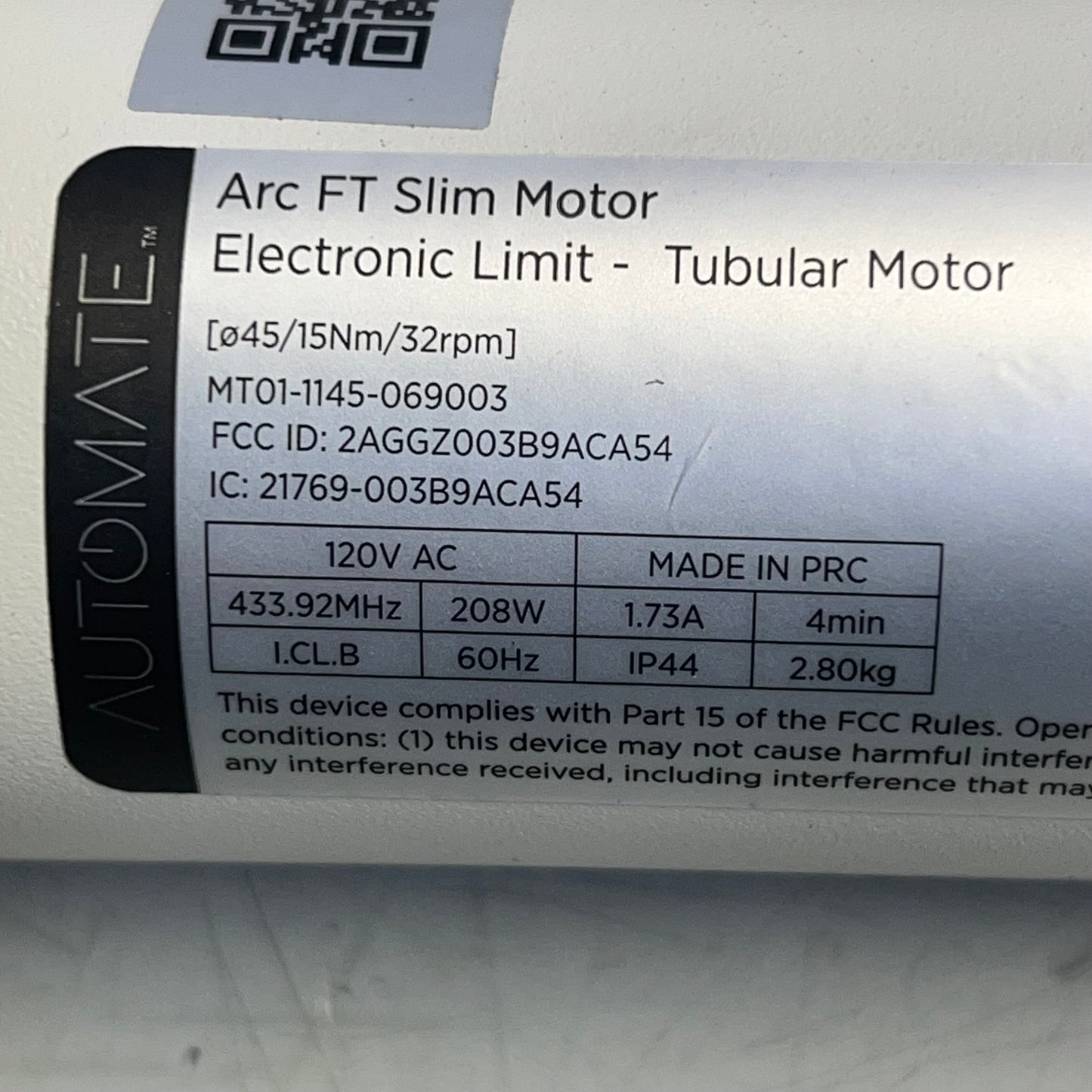 ARC Roll Ease Automate ACRF Fabric Tensioning Motor 15' White MT01-1145-069003
