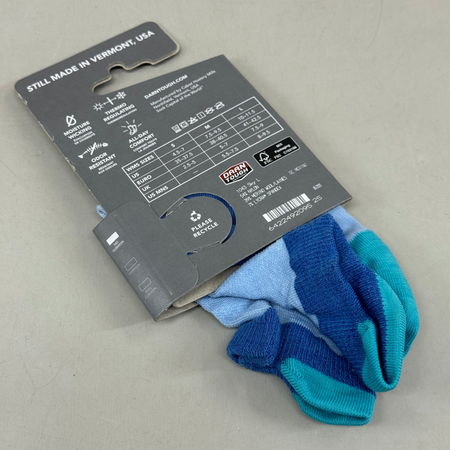 DARN TOUGH Running Socks No Show Tab Ultra-Lightweight Women's SZ L 10-11.5 Sky Merino Wool