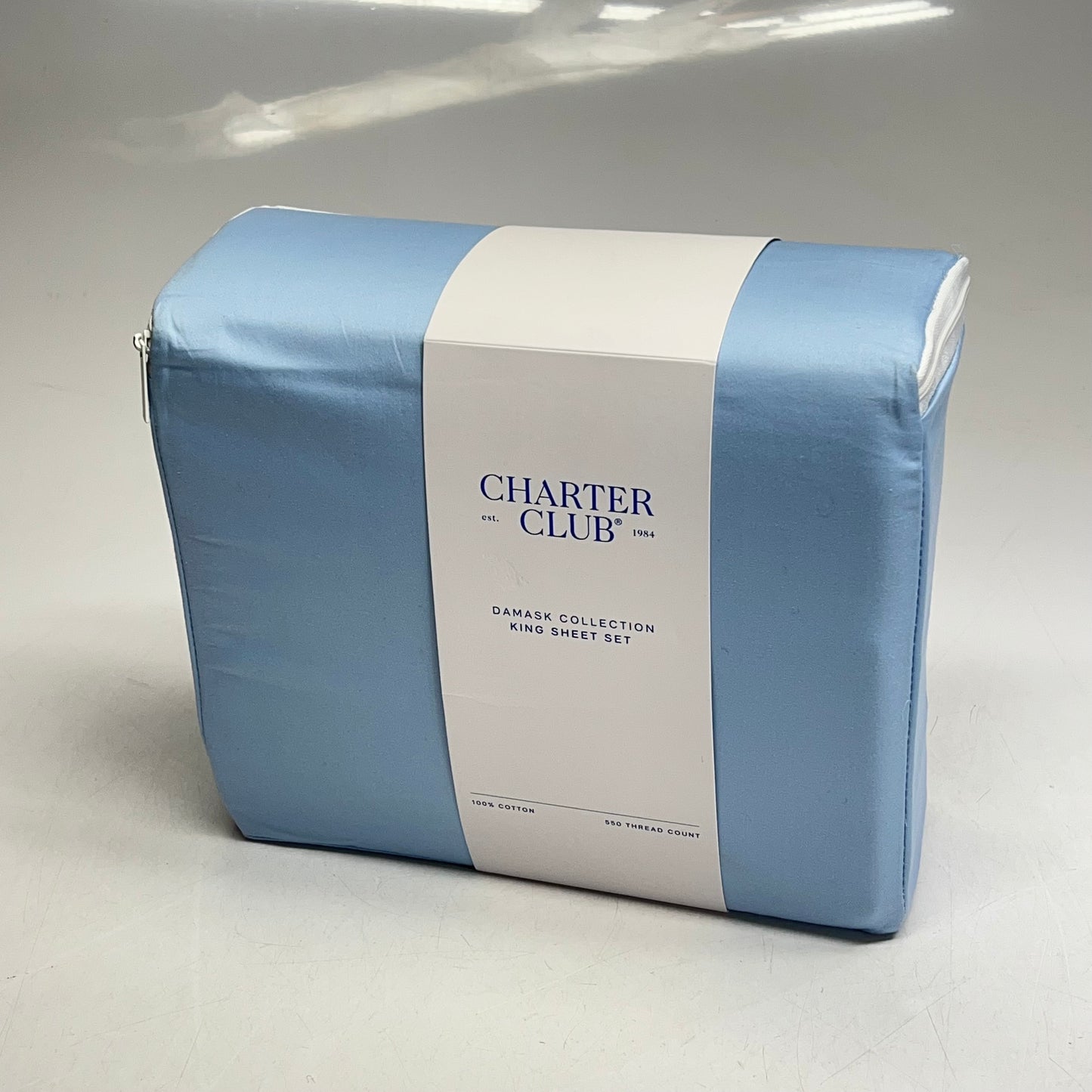 CHARTER CLUB 100% Cotton Damask Collection Sheet Set King Light Blue (New Other)