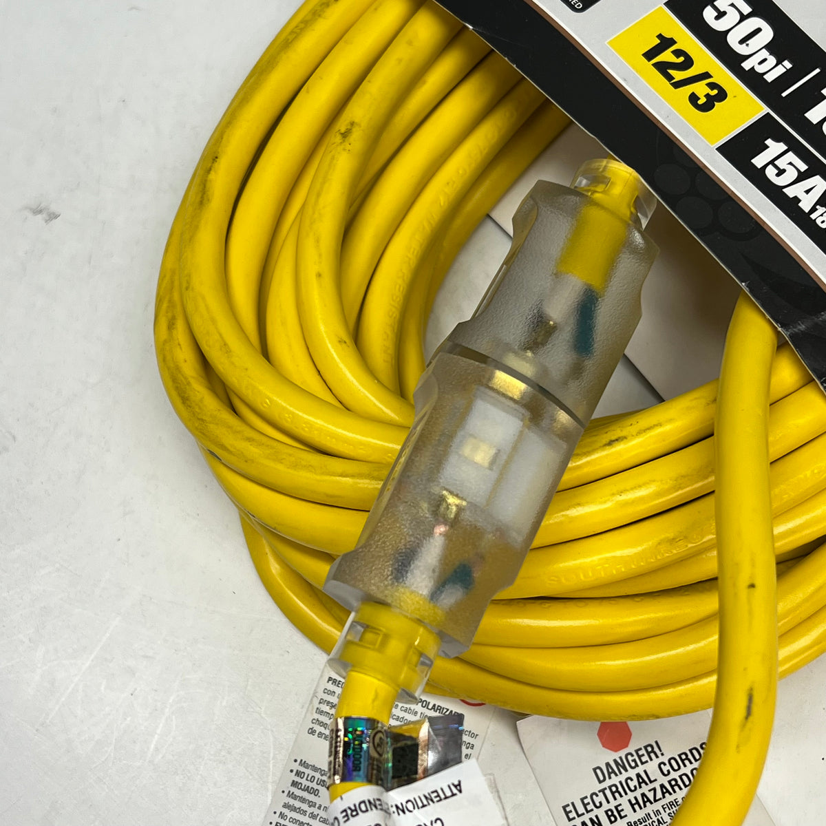 SOUTHWIRE Heavy Duty 3 Prong Extension Cord Highly Visible 50' Yellow 2588SW0002