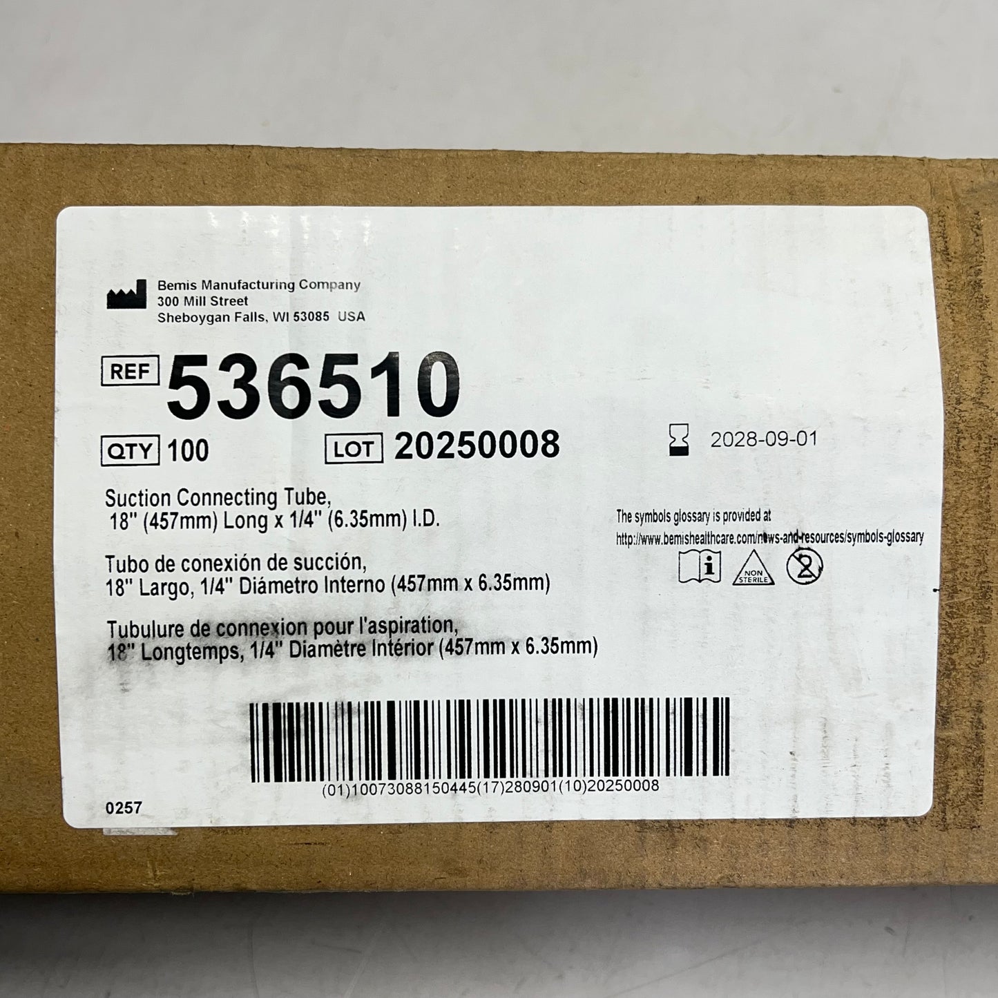 BEMIS HEALTH CARE (100 PACK) Suction Connecting Tube for Canister 18" BB 09/28