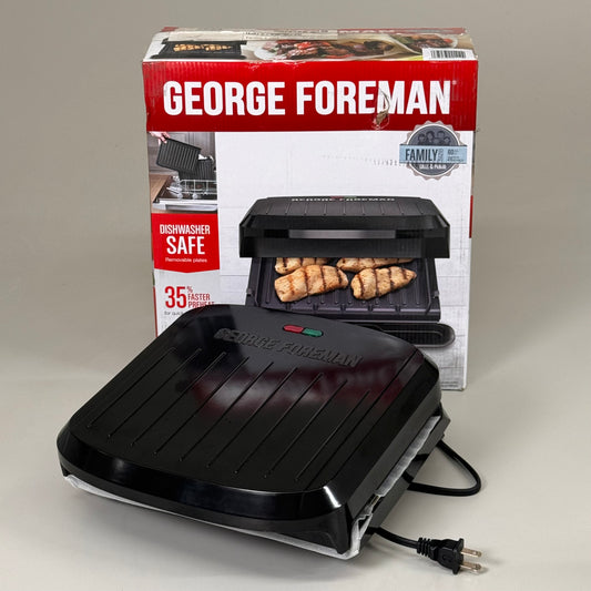 GEORGE FOREMAN Family Sized 4 Serv Grill & Panini Press 60sq. in Black GRES060BS