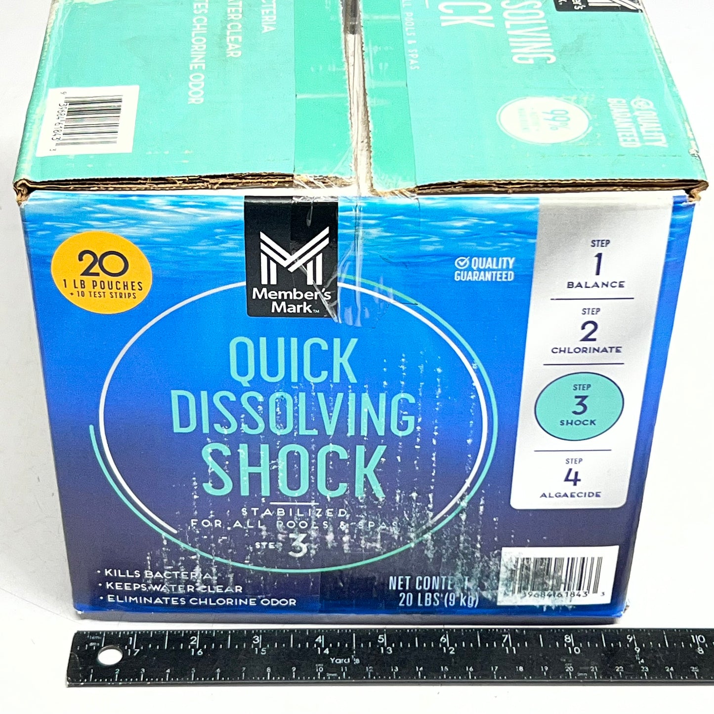MEMBER'S MARK Quick Dissolving Shock 20lb with 10 Test Strips Blue