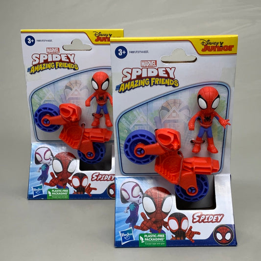 ZA@ HASBRO (2 PACK) Marvel Spidey and His Amazing Friends Original Spiderman Figurine With Motorcycle