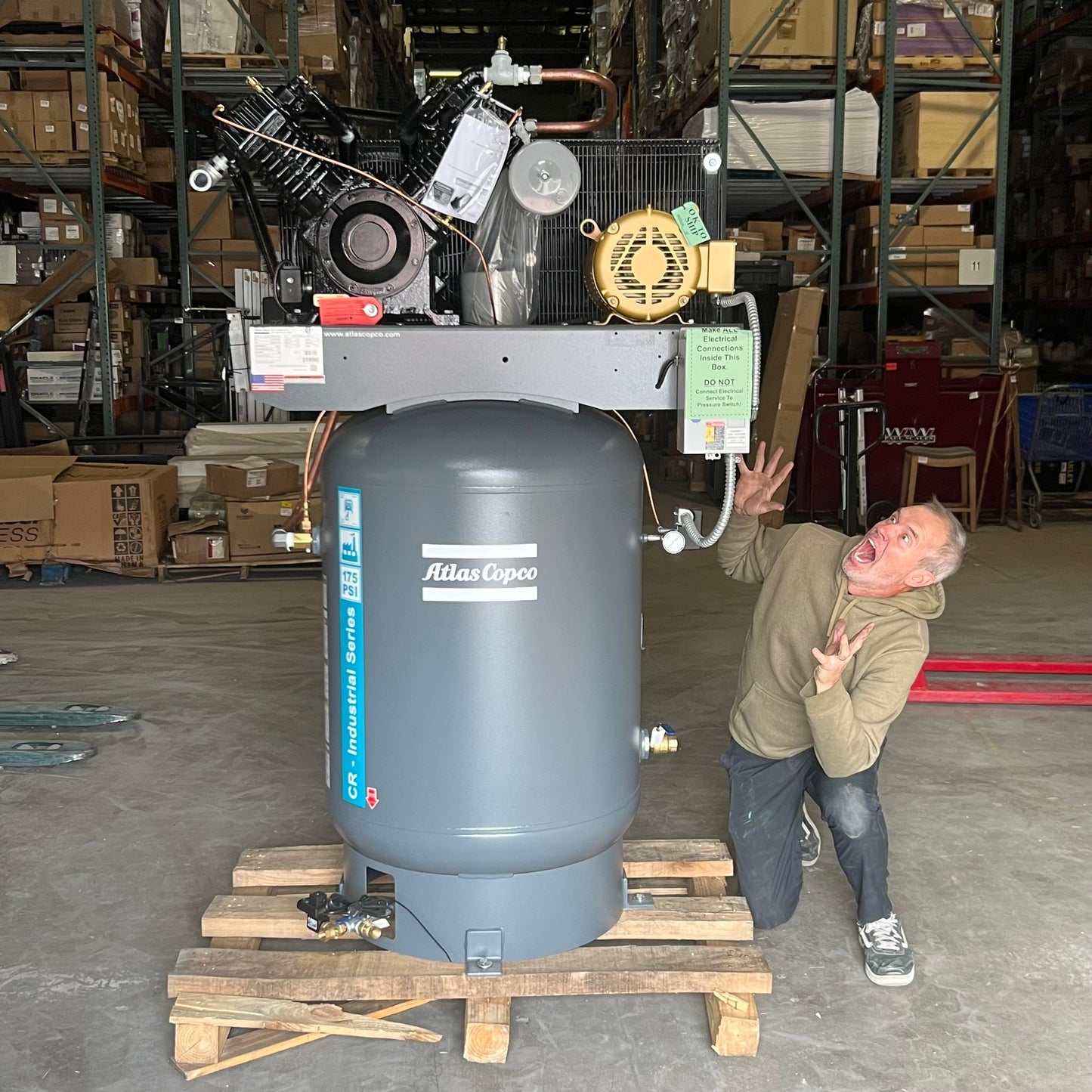 ATLAS Copco Air Compressor Vertical Tank-mounted 120 Gal. 1CR10TS120V23V3IS, Grey CRS-2