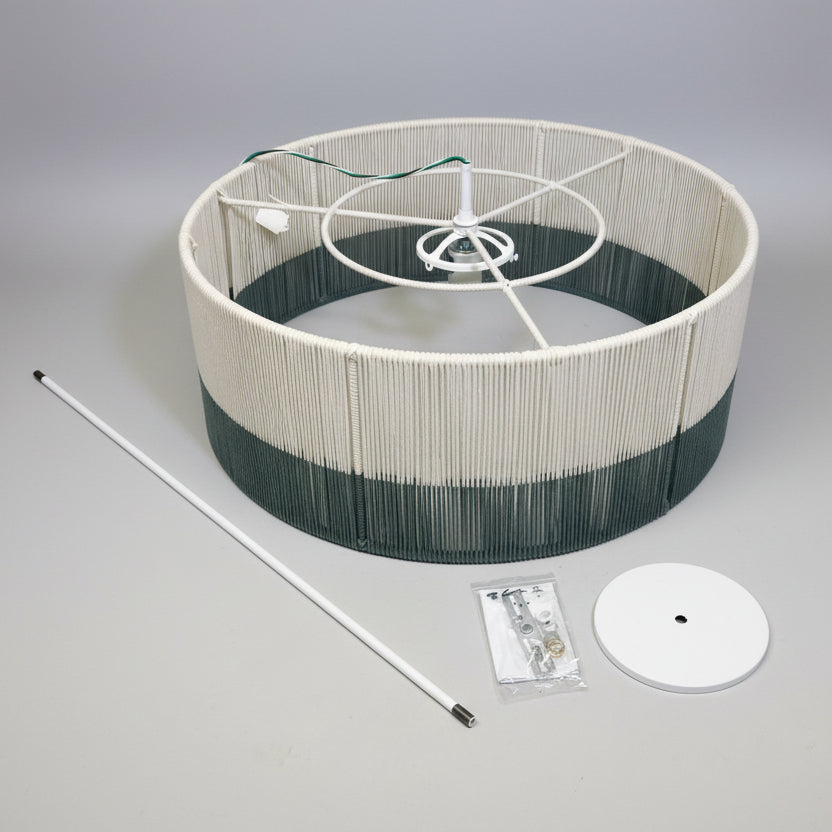 Natural String Wrapped Ceiling Fixture Lighting 24" x 9" Evergreen/White C-258