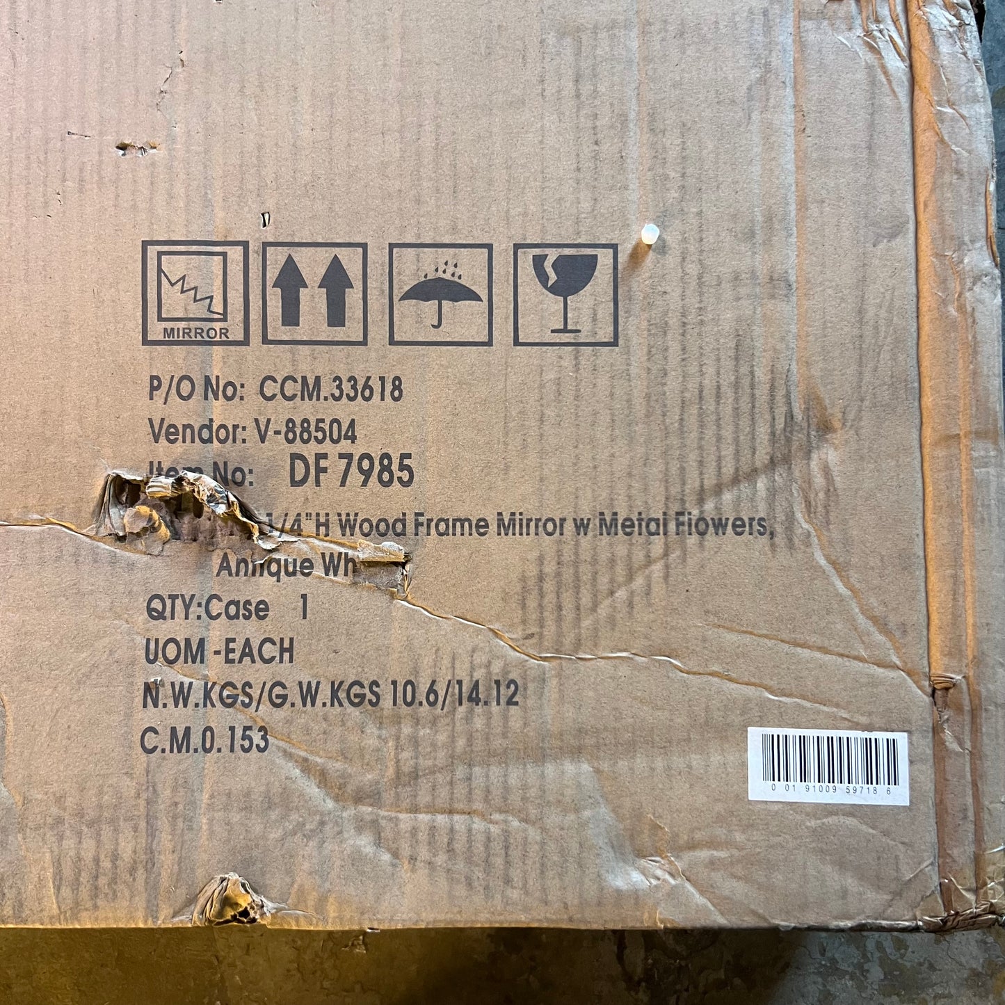 CREATIVECO-OP Wood Frame Mirror with Metal Flowers 49-1/4"H x 23.5"W Antique White DF7985 (New Other, Distressed Box)