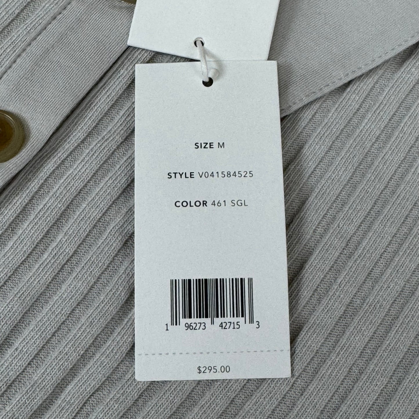 VINCE Ribbed Cotton-Blend Polo Dress 4 Button Women's Sz M Salt Glass V041584525