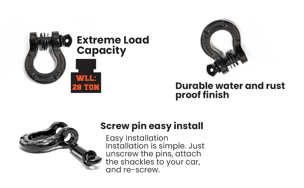 G2G4 (2 PACK) Heavy Duty Steel D-Ring Shackle ¾″ 57,000 lb Capacity ⅞″ Screw Pin