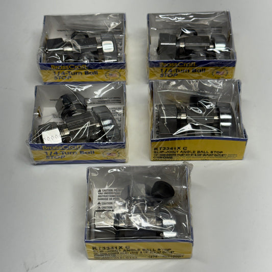 BRASSCRAFT (5 PACK) 1/4 Turn Ball Angle Stop Valve 1/2" Nom Compression x 7/16" & 1/2" Slip Joint, Chrome KT3341XC