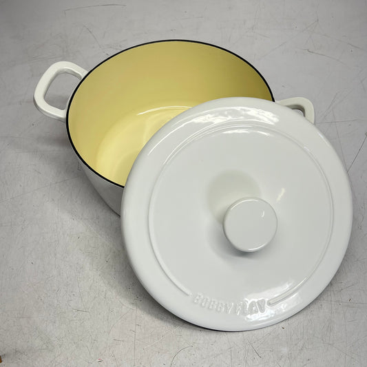 GREEN PAN  Bobby Flay Enameled Cast Iron Round Dutch Oven W/ Lid 5.5 Qt White