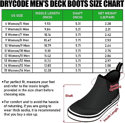 DRYCODE Deck Fishing Boots – Unisex Anti-Slip Ankle Boots Sz M 9 008-2--BK9 (New)