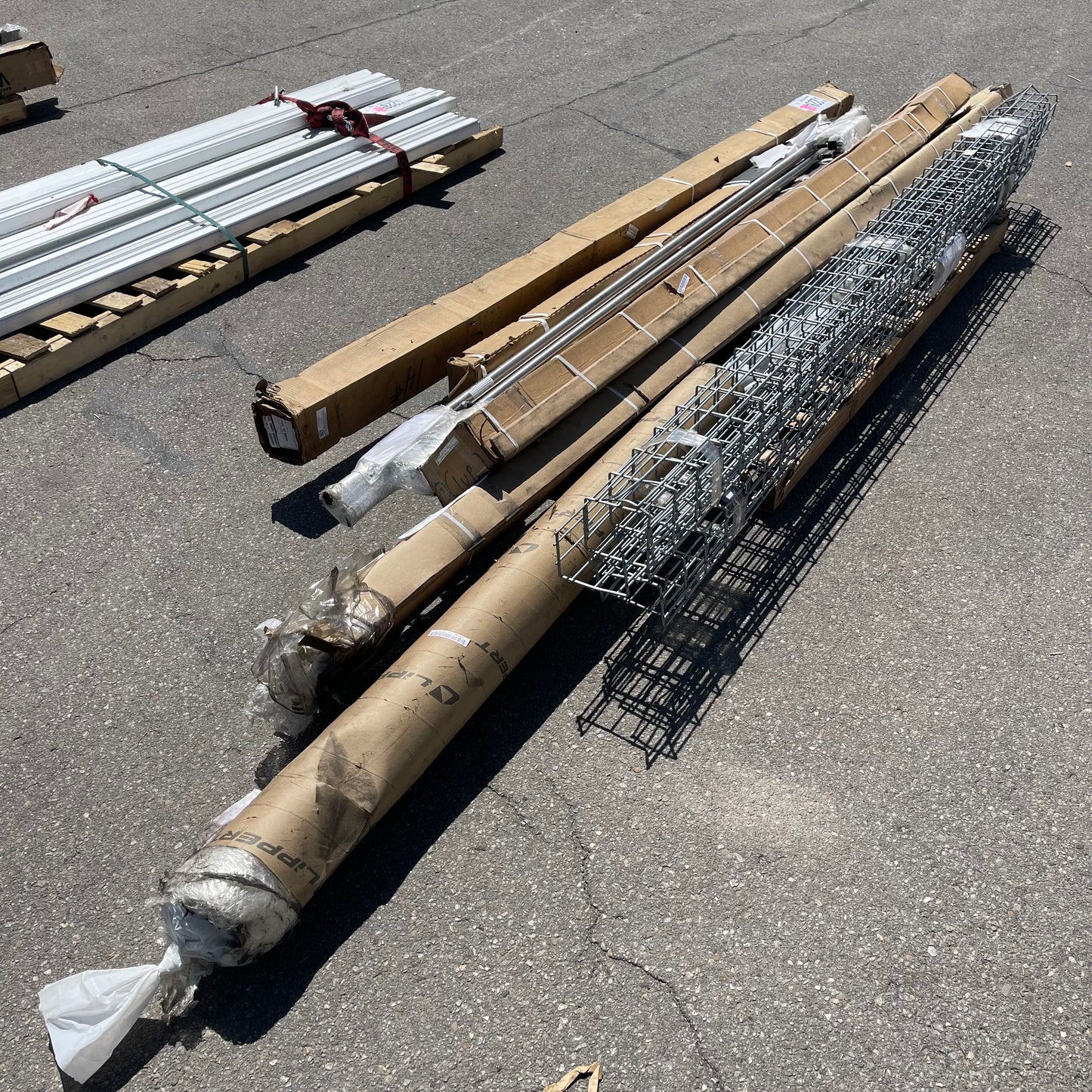 ZA@ Pallet of MIXED Steel Channels, Blinds, Canvas Roll Awning, & More (AS-IS)
