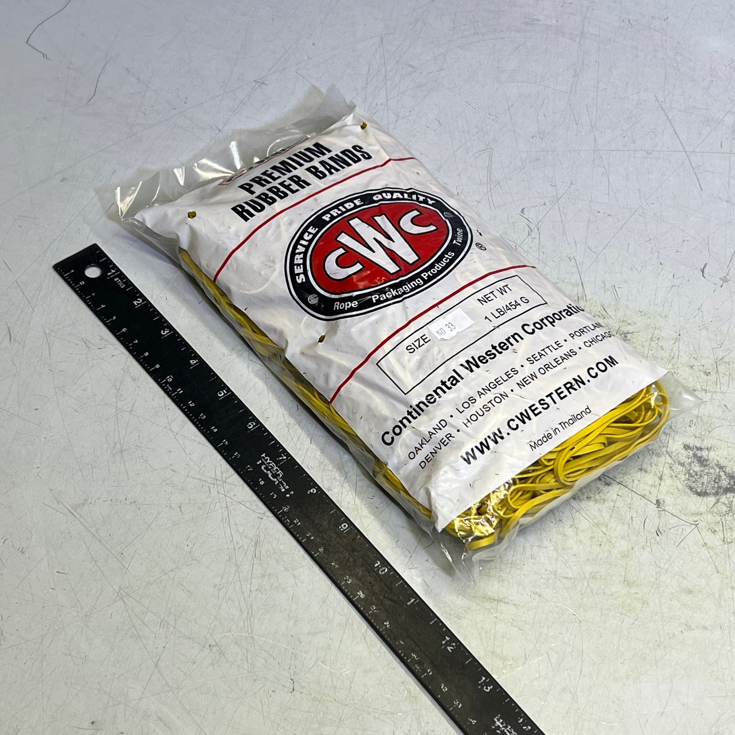 CWC  (1 LB BAG) Rubber Bands #33 1/2" x 1/8"  Yellow Crepe 230466