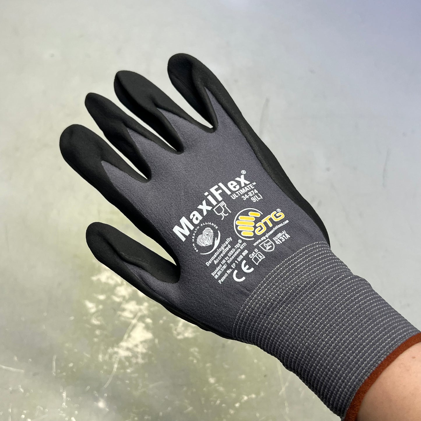 ATG (12 PAIRS) MaxiFlex Ultimate Palm Coat Knitwrist Gloves Sz L Black 34-874