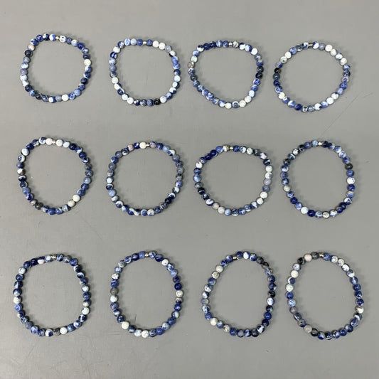 BEST WHOLESALE 12-PACK! Mini Blue Marbled Beaded Crystal Bracelets 3" Silver Cuff