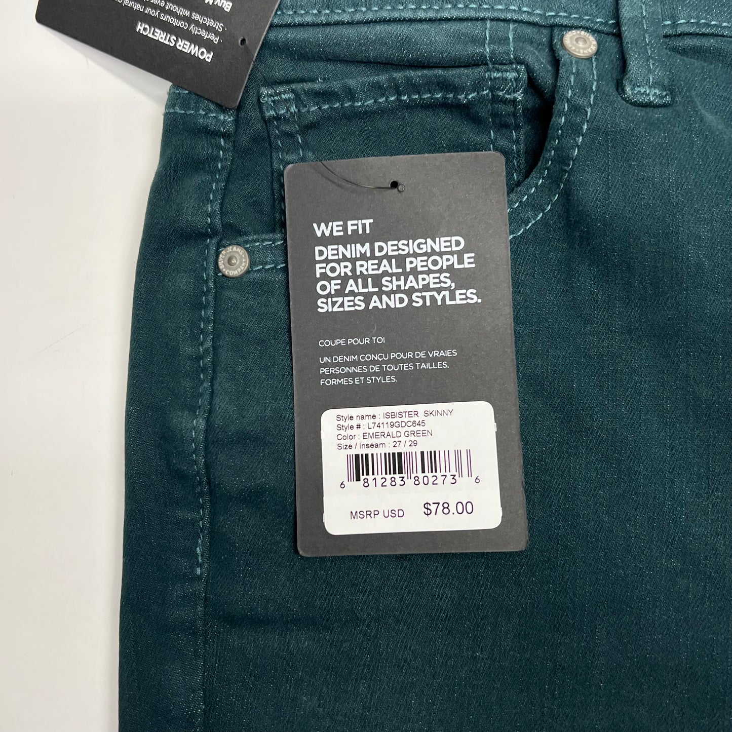 SILVER JEANS CO. Isbister High Rise Skinny Jeans Women's Sz 27/29 Emerald Green