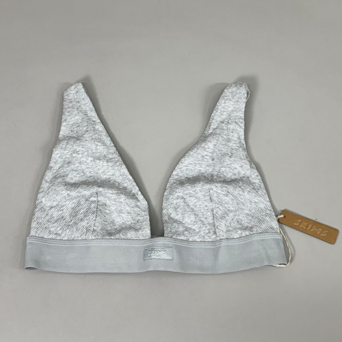 SKIMS Breathable Cotton Rib Triangle Plunge Bralette Women's Sz L Heather Grey