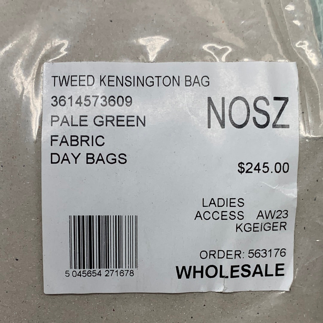 KURT GEIGER Tweed Kensington Fabric Day Bag 10.5" x 8.5" Pale Green 3614573609 New