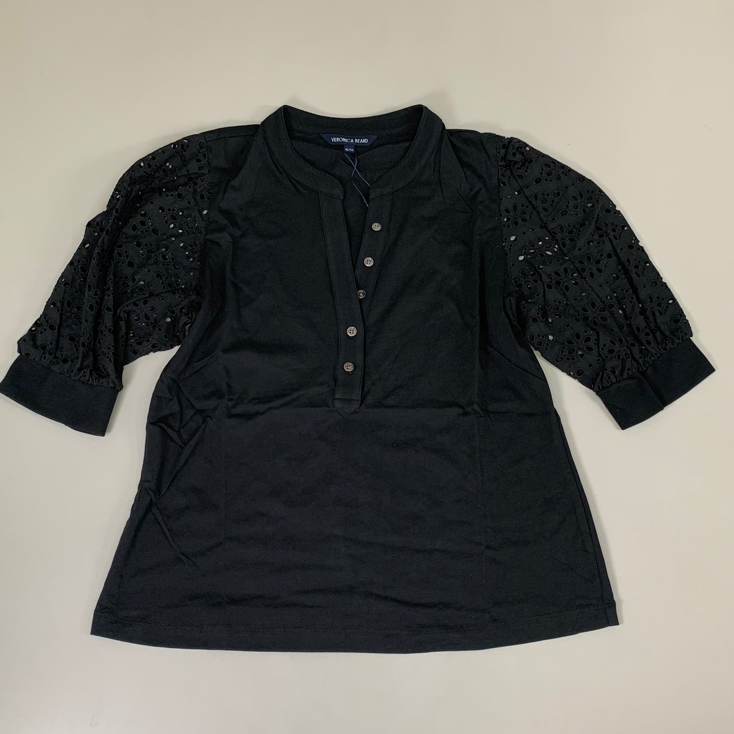 VERONICA BEARD Jeans Women's Coralee Top Lace Sleeves Sz-XL Black J2406JY0330831