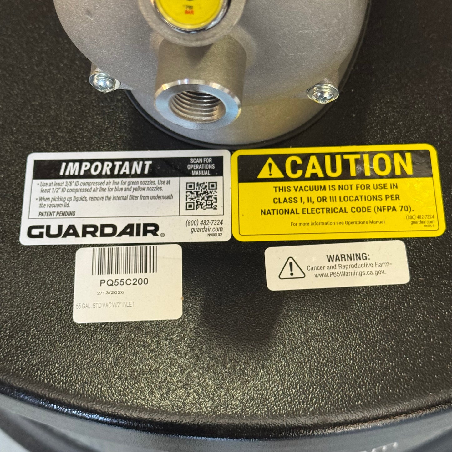 ZA@ GUARDAIR 55 Gal. Standard Vacuum W/2" Inlet PQ55C200 (New)