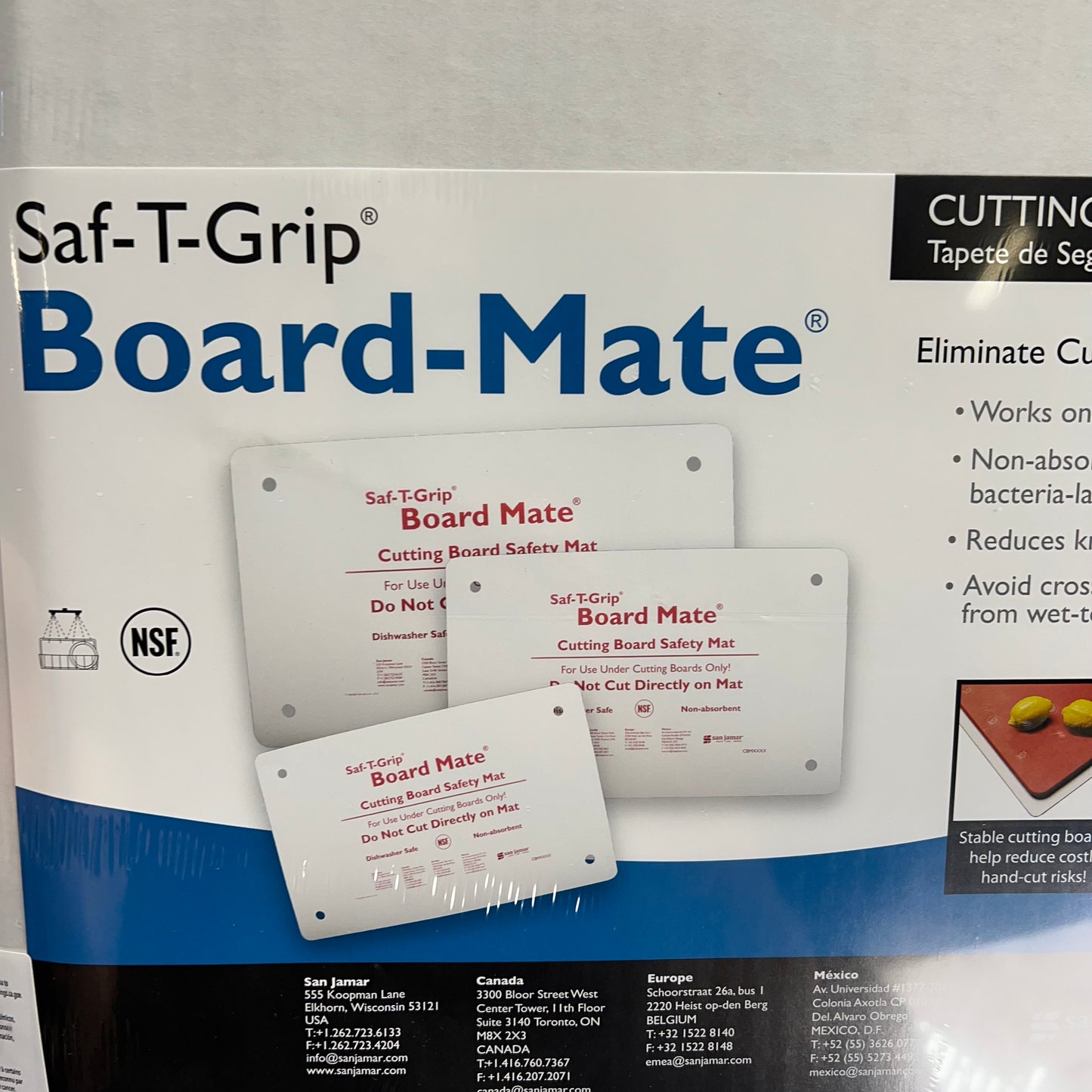 SAN JAMAR Saf-t-grip Mate Cutting Board Mat Non-slip  18" W x 13" White CBM1318