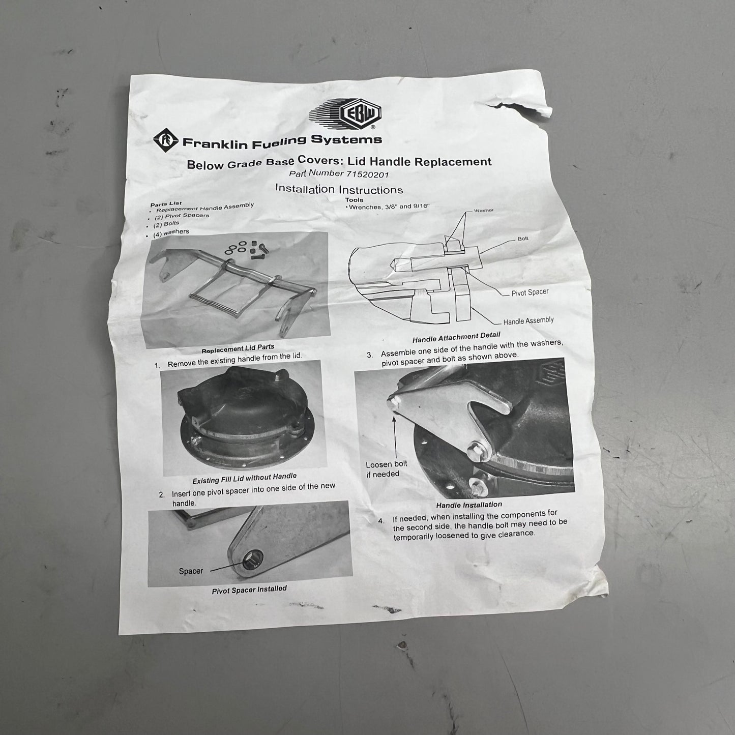 FRANKLIN FUELING SYSTEMS Below Grade Base Covers Lid Handle Replacement