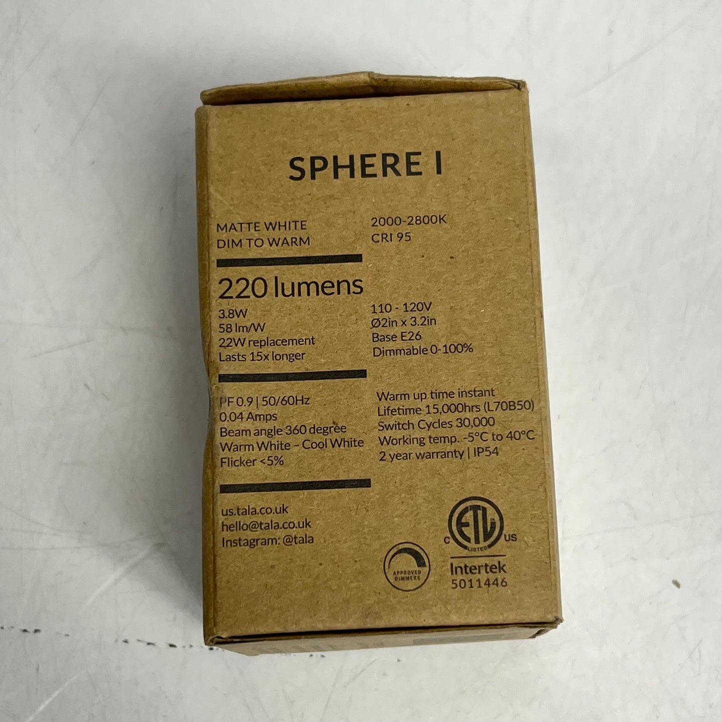 TALA (2 PACK) Sphere I Led Bulb  E26 220 Lumens 3.8W  Dim To Warm Matte White