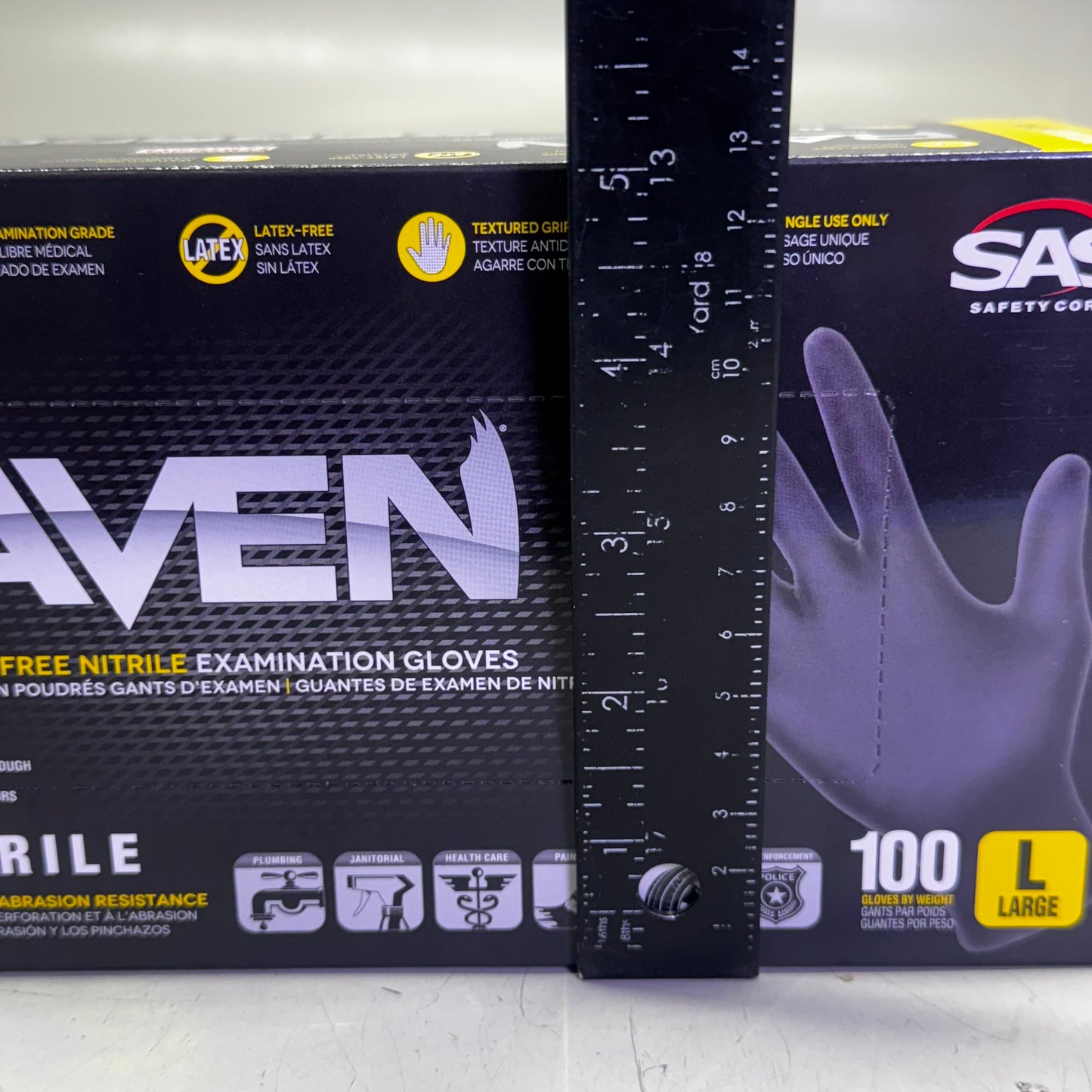 RAVEN (200 Gloves) Powder Free Nitrile Examination Gloves L Black 66518