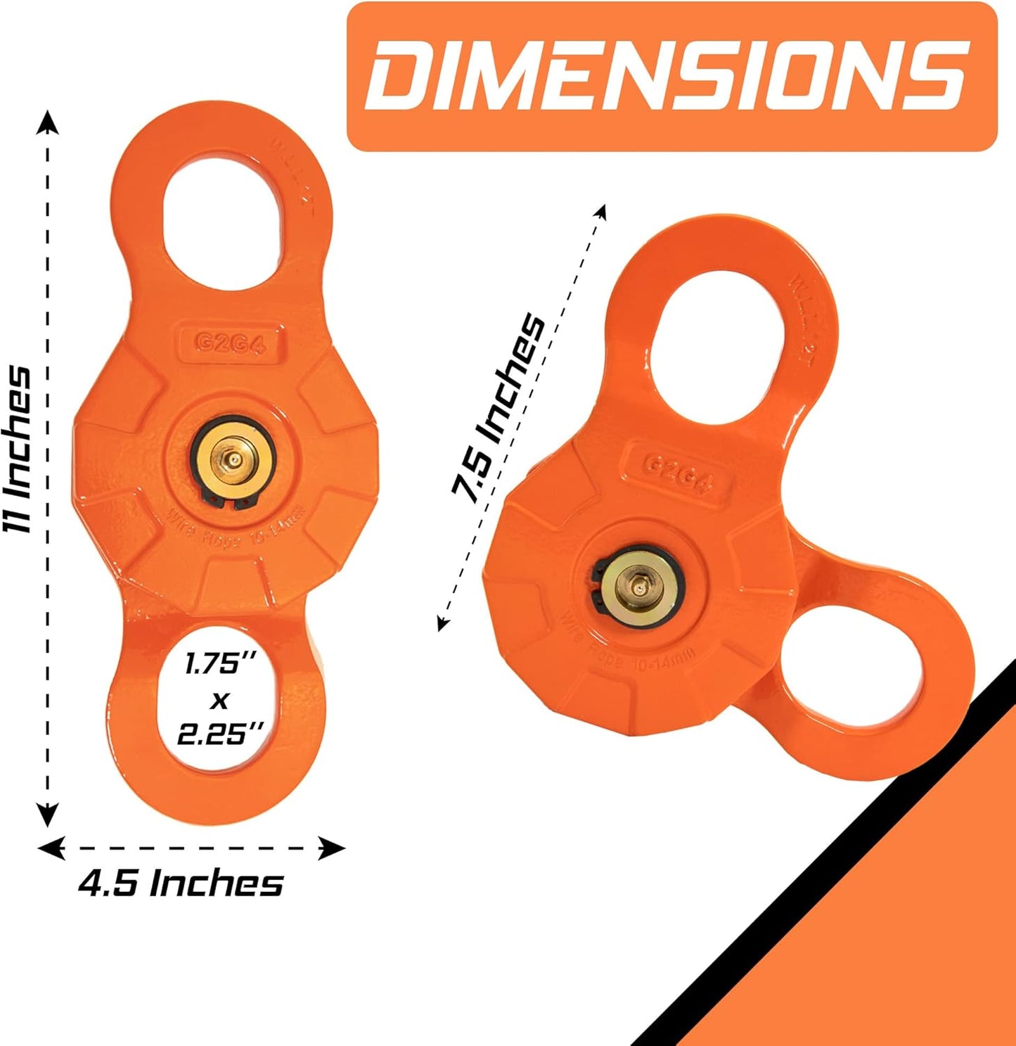 G2G4 12 Ton Snatch Block Pulley For Synthetic up to 5/8" Rope, Steel Cable, Winch
